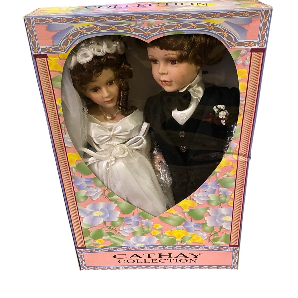 Wedding Porcelain Doll Set - White Dress & Black Suit